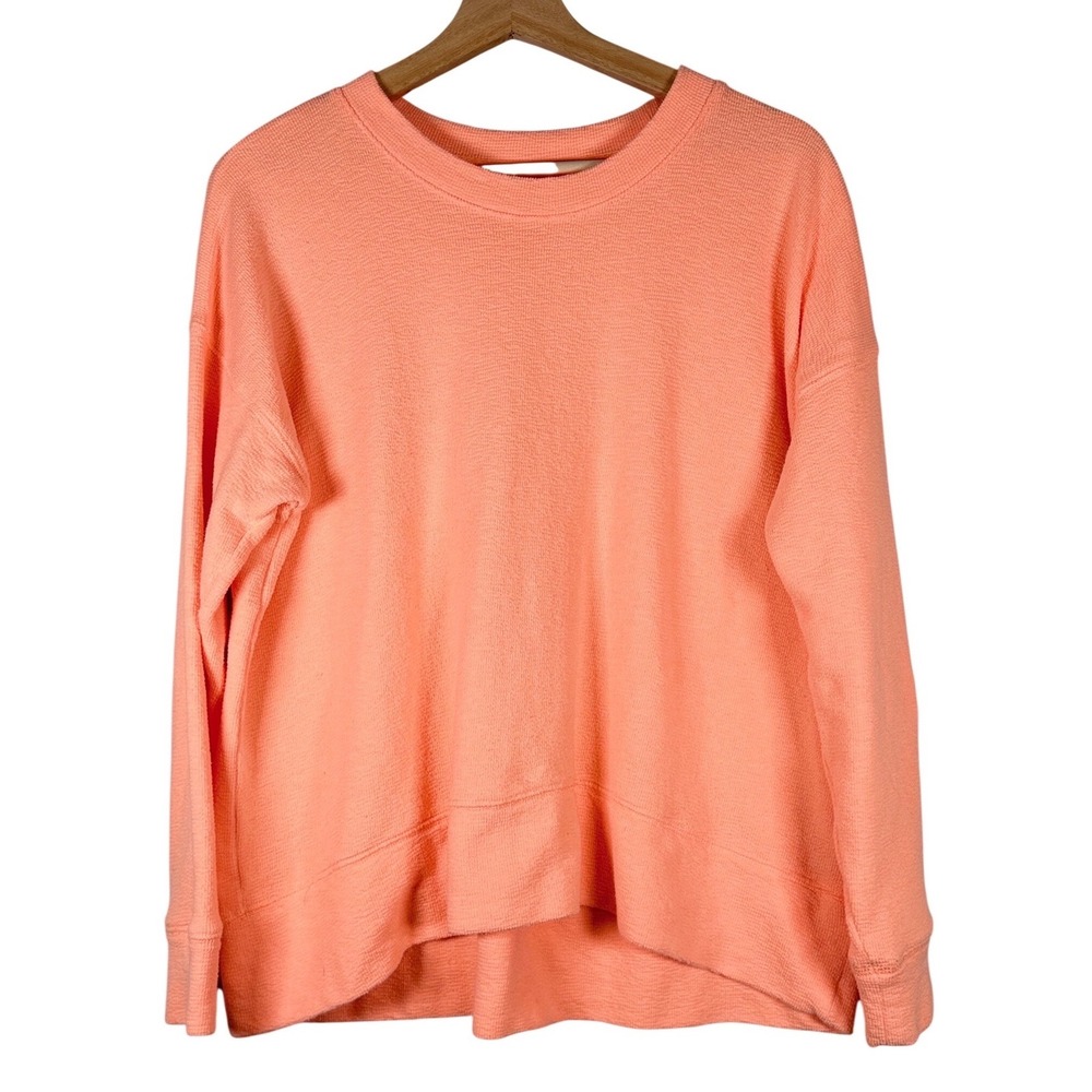 Aerie Women XS Coral Textured Knit High-Low Pullover Sweatshirt Oversized Fit